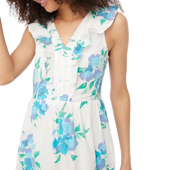 *NWT* J. Crew Printed V-Neck Smocked Midi Dress w/ Pockets, Tiered Swing Dress - Picture 2 of 14